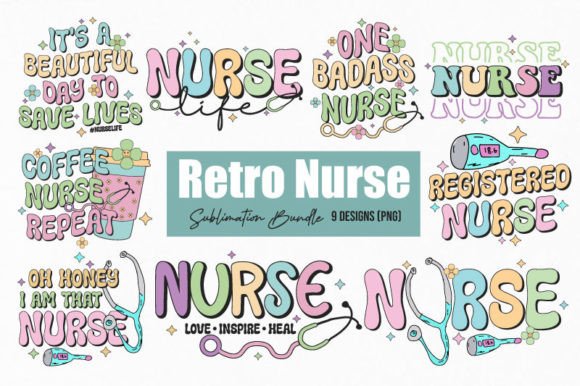 Retro Nurse Sublimation Bundle for Crafts and Graphics